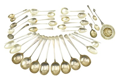 Lot 99 - COLLECTION OF 19TH & 20TH HALLMARKED SILVER FLATWARE INC TEA STRAINER