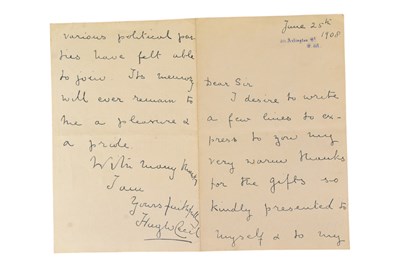 Lot 237 - POLITICS - LORD HUGH CECIL - ALS, 1908