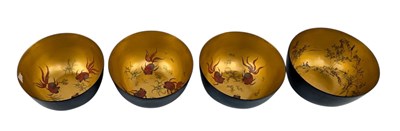 Lot 142 - SET OF FOUR CHINESE BLUE LACQUER BOWLS 中华福州新绍安隆记漆碗·