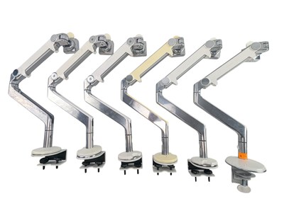 Lot 393 - SIX 'HUMANSCALE' SOLID ALUMINIUM AND WHITE ARTICULATED MONITOR ARMS