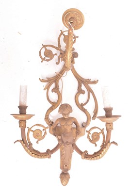 Lot 472 - FRENCH LOUIS XVI INSPIRED BRASS CHERUB WALL SCONCE LIGHT