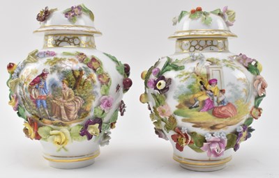 Lot 71 - CARL THIEME, GERMANY - PAIR OF 19TH CENTURY PORCELAIN LIDDED URNS