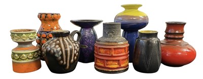 Lot 123 - WEST GERMAN POTTERY MAKER - SET OF 1960S TEXTURED RED VASES