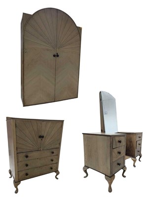 Lot 239 - ART DECO CIRCA 1930S WALNUT BEDROOM SUITE - WARDROBE, TALLBOY & DRESSING TABLE
