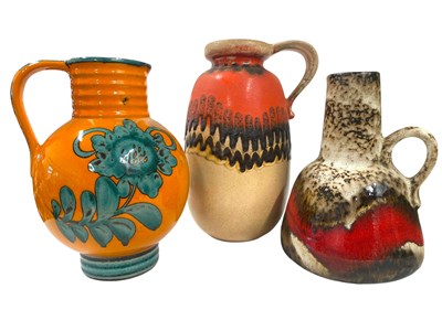 Lot 51 - WEST GERMAN POTTERY SET OF THREE 1960S WEST GERMAN VASES
