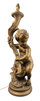 Lot 387 - EARLY 20TH CENTURY GILT PLASTER ROCOCO STYLE CHERUB LAMP