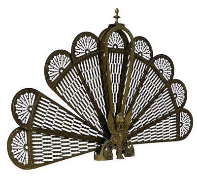 Lot 246 - EARLY 20TH CENTURY BRASS PEACOCK FOLDING FIRE SCREEN