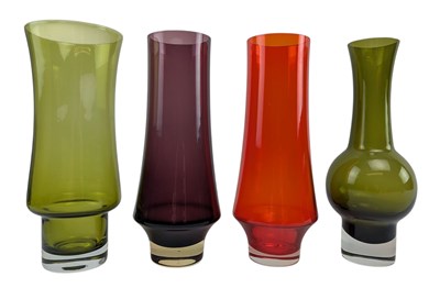 Lot 24 - FOUR FINNISH RIIHIMAKI MID CENTURY HAND BLOWN STUDIO ART GLASS VASES