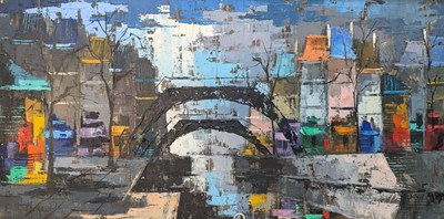 Lot 355 - C. FARCY (FRENCH) - CANAL ST.MARTIN - 1965 OIL ON CANVAS IMPRESSIONIST PAINTING