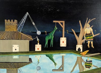 Lot 173 - DAVOUD ZAHED (1936-1992) - UNTITLED SURREALIST ACRYLIC ON CANVAS PAINTING