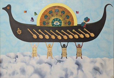 Lot 177 - DAVOUD ZAHED (1936-1992) - UNTITLED SURREALIST ACRYLIC ON CANVAS PAINTING