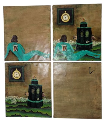 Lot 179 - DAVOUD ZAHED (1936-1992) - FOUR SURREALIST ACRYLIC ON CANVAS PAINTINGS