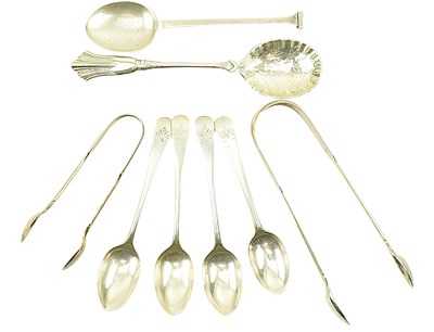 Lot 131 - PAIR OF GEORGE III HALLMARKED SILVER SUGAR TONGS & OTHER SILVER FLATWARE