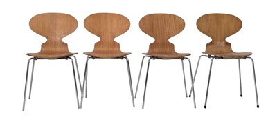 Lot 350 - ARNE JABONSEN FOR FRITZ HANSEN - FOUR 1976 DANISH 'ANT' PLYWOOD CHAIRS