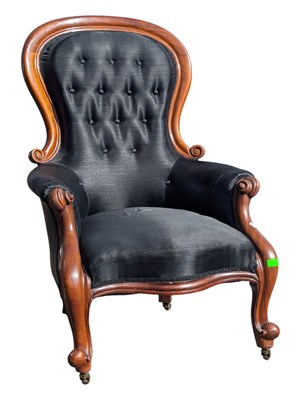Lot 794 - VICTORIAN 19TH CENTURY MAHOGANY BUTTON SPOON BACK ARMCHAIR