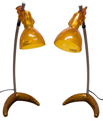 Lot 191 - PAIR OF ITALIAN EUROSTILE VINTAGE ORANGE PLASTIC ATOMIC DESK LAMPS