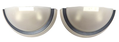 Lot 338 - PAIR OF ITALIAN 20TH CENTURY FROSTED GLASS HALF MOON SHAPED WALL LIGHTS