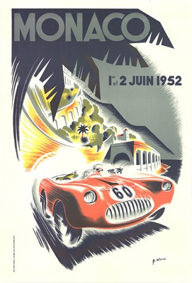 Lot 96 - MONACO GRAND PRIX JUNE 1952 LITHOGRAPHIC POSTER AFTER B. MINNIE ORIGINAL