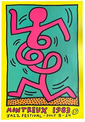 Lot 240 - KEITH HARING 1983 POSTER (YELLOW) FOR THE MINTREUX JAZZ FESTIVAL