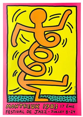 Lot 216 - KEITH HARING 1983 POSTER (PINK) FOR MONTREUX JAZZ FESTIVAL