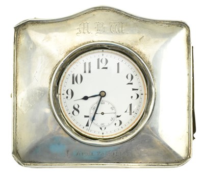 Lot 142 - 19TH CENTURY 8 DAY TRAVEL CLOCK IN A SILVER CLOCK CASE