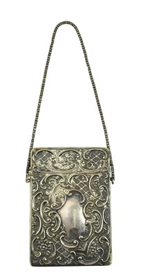Lot 46 - LATE VICTORIAN HALLMARK SILVER CARD CASE WITH CHAIN