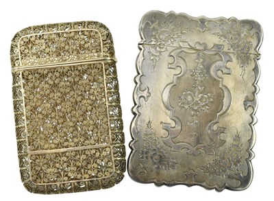Lot 71 - 19TH CENTURY VICTORIAN HALLMARKED SILVER CARD CASE & SILVER CARD CASE