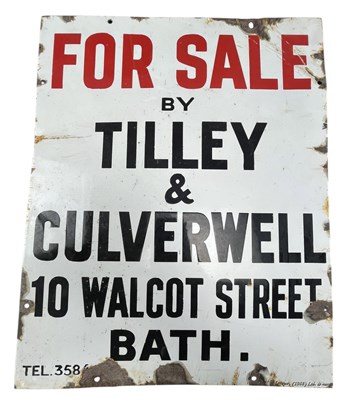 Lot 3 - BATH INTEREST - TILLEY & CULVERWELL - FOR SALE ENAMEL SIGN