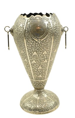 Lot 66 - 20TH CENTURY INDIAN INDO PERSIAN SILVER TWIN HANDLED TROPHY