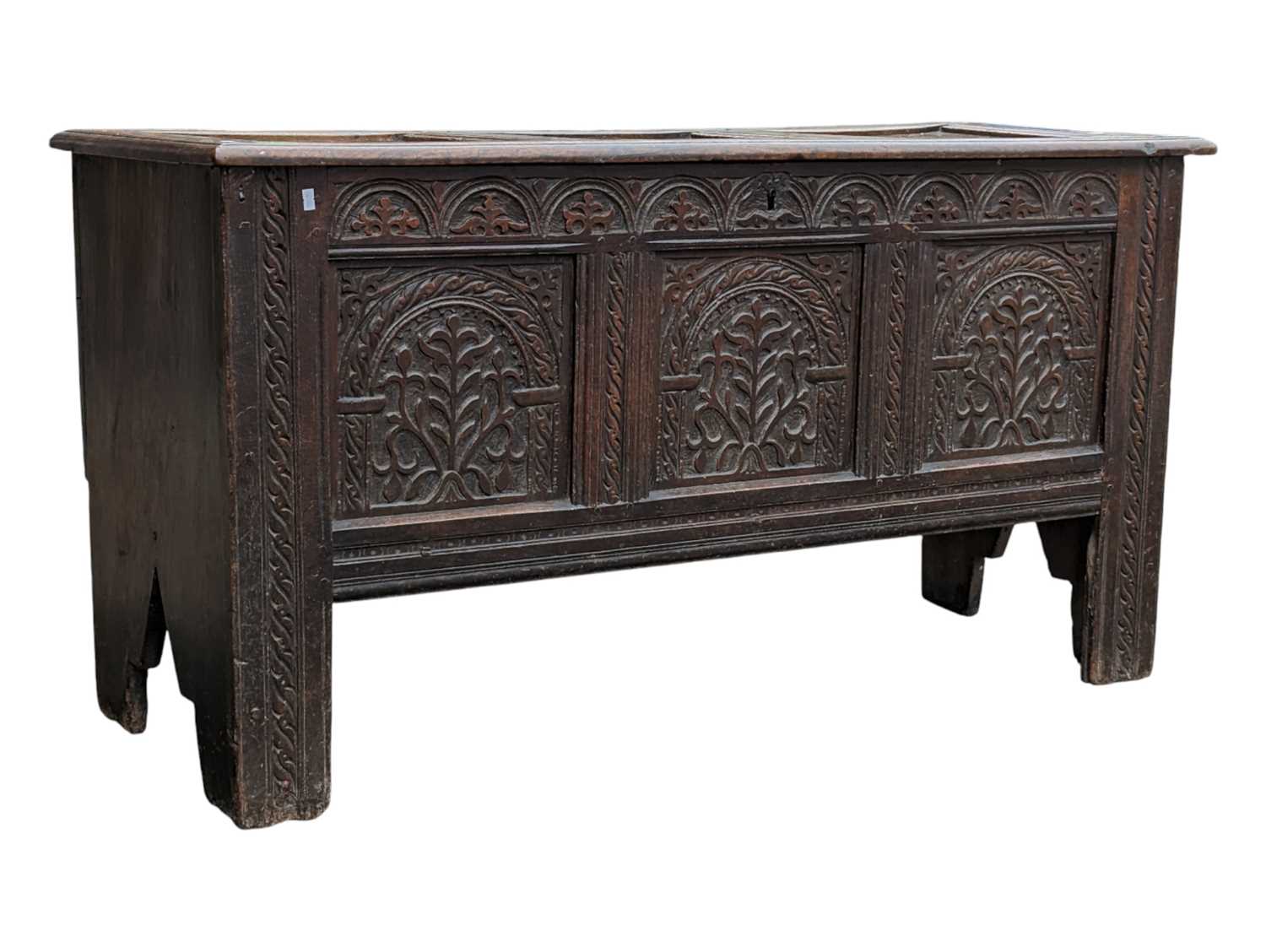 Lot 773 - CHARLES II MID 17TH CENTURY OAK COFFER CHEST