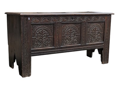 Lot 773 - CHARLES II MID 17TH CENTURY OAK COFFER CHEST