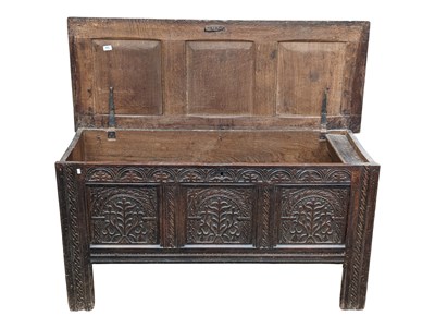 Lot 773 - CHARLES II MID 17TH CENTURY OAK COFFER CHEST