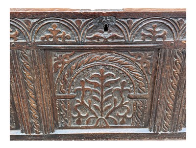 Lot 773 - CHARLES II MID 17TH CENTURY OAK COFFER CHEST