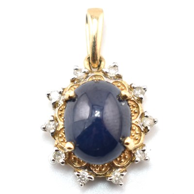 Lot 279 - HALLMARKED 9CT GOLD SAPPHIRE & DIAMOND NECKLACE PENDANT