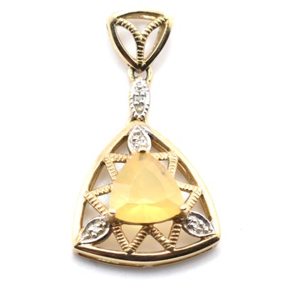 Lot 291 - HALLMARKED 9CT GOLD BRAZILIAN FIRE OPAL & DIAMOND PENDANT