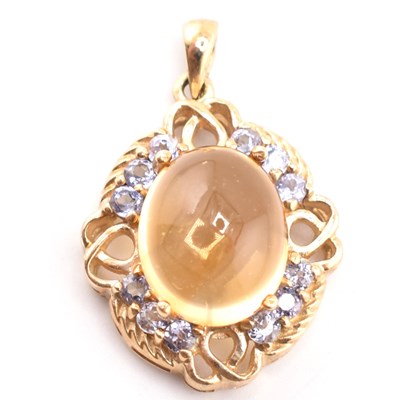 Lot 298 - HALLMARKED 9CT GOLD CITRINE & TANZANITE NECKLACE PENDANT