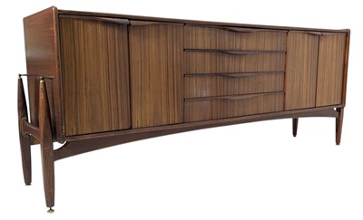 Lot 420 - EON - ZEBRANO - RETRO BRITISH DESIGNER TEAK & ZEBRANO WOOD SIDEBOARD