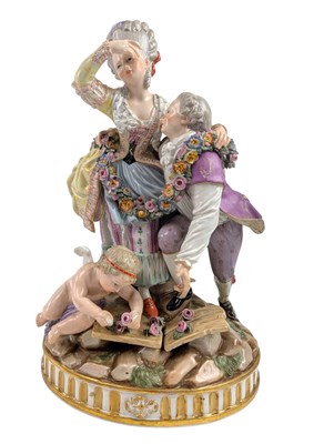 Lot 33 - MEISSEN GERMAN 19TH CENTURY 'THE BROKEN BRIDGE' HAND PAINTED PORCELAIN FIGURE