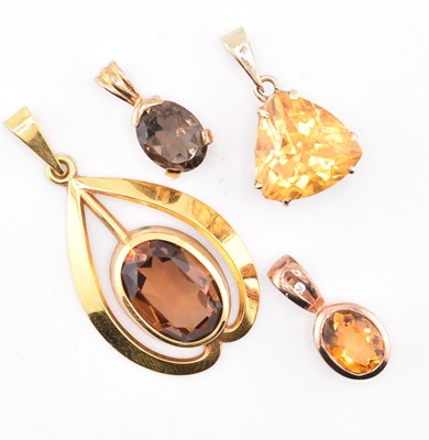 Lot 285 - THREE 9CT GOLD & GEM SET NECKLACE PENDANTS & 8CT GOLD NECKLACE PENDANT