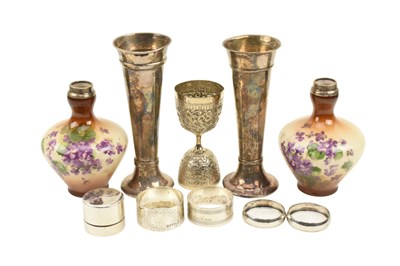 Lot 109 - PAIR OF 20TH CENTURY GEORGE V HALLMARKED SILVER VASES & OTHERS