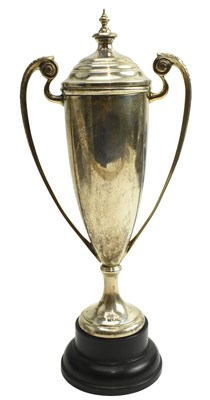 Lot 69 - GEORGE V HALLMARKED SILVER TROPHY ON A WOODEN PLINTH
