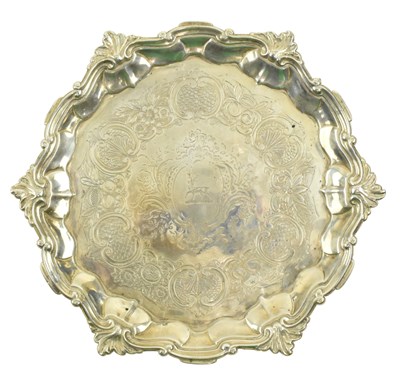 Lot 18 - 18TH CENTURY GEORGE II HALLMARKED SILVER SALVER TRAY