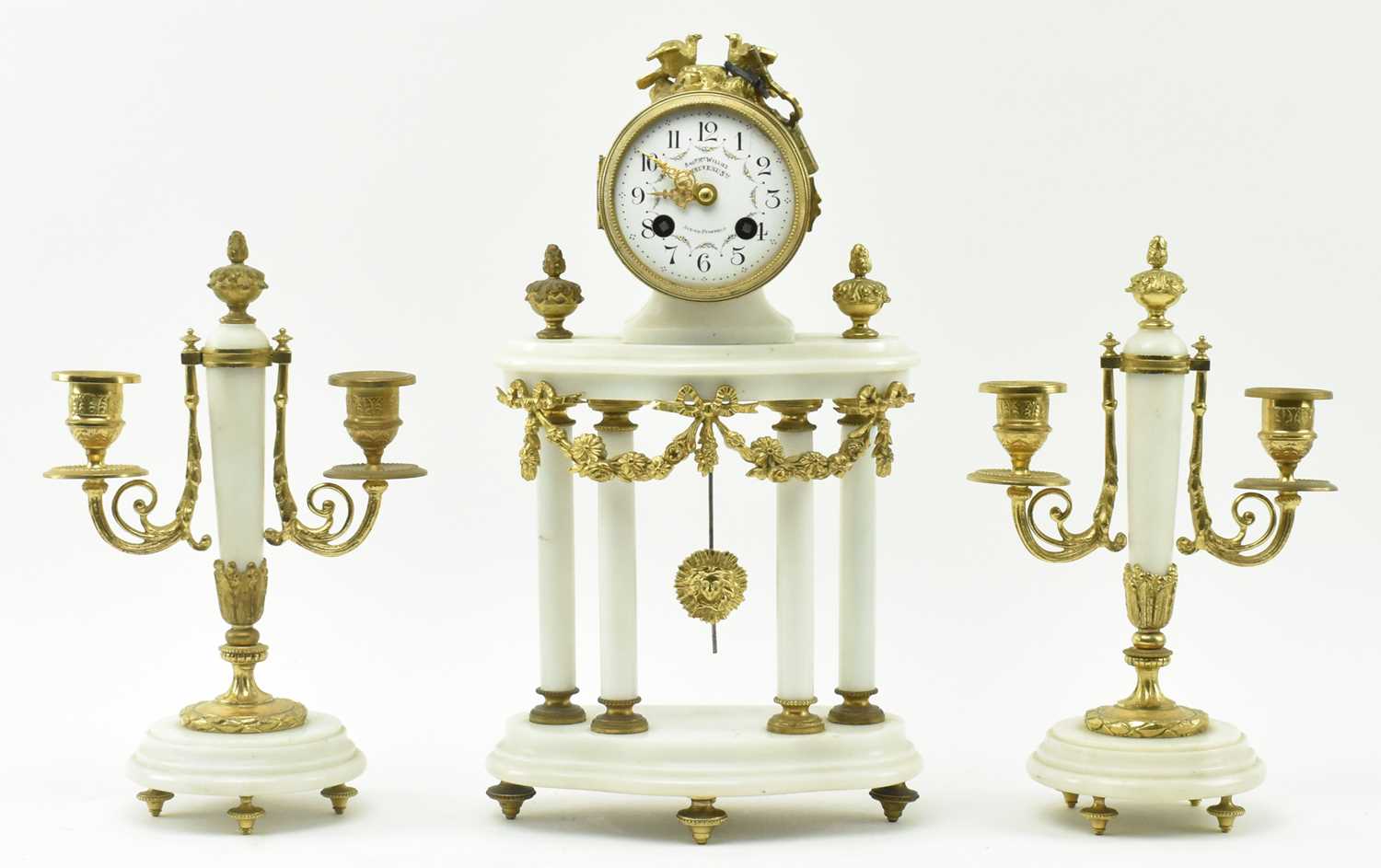 Lot 51 - MOUGIN - FRENCH GARNITURE DE CHEMINEE - PORTICO CLOCK GARNITURE