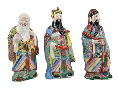 Lot 33 - 20TH CENTURY CHINESE FAMILLE ROSE STATUES OF SANXING GODS