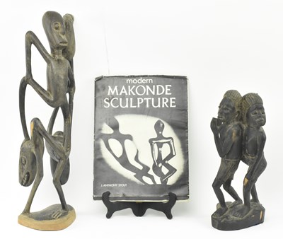 Lot 63 - TWO MAKONDE TANZANIAN HAND CARVED WOOD INDIGENOUS FIGURES