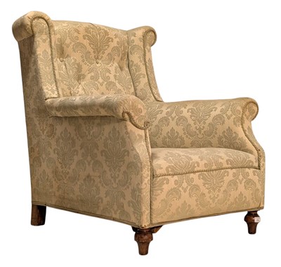 Lot 384 - 19TH CENTURY QUEEN ANNE STYLE WINGBACK ARMCHAIR