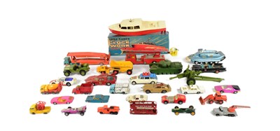 Lot 308 - DIECAST - COLLECTION OF VINTAGE DIECAST MODELS & CLOCKWORK BOAT