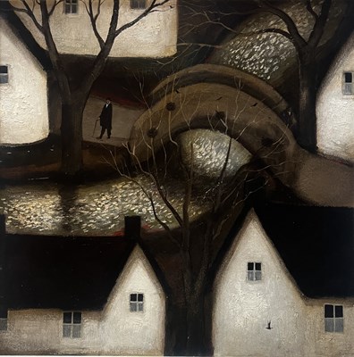 Lot 296 - JOHN CAPLE (B. 1966) - WATCHING CROWS, SOMERSET - MIXED MEDIA