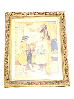 Lot 733 - 19TH CENTURY OVERPAINTED OIL ON PRINT MARKET SCENE