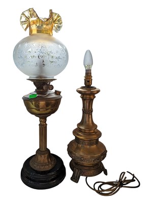 Lot 729 - TWO LATE 19TH CENTURY VICTORIAN BRASS OIL LAMPS